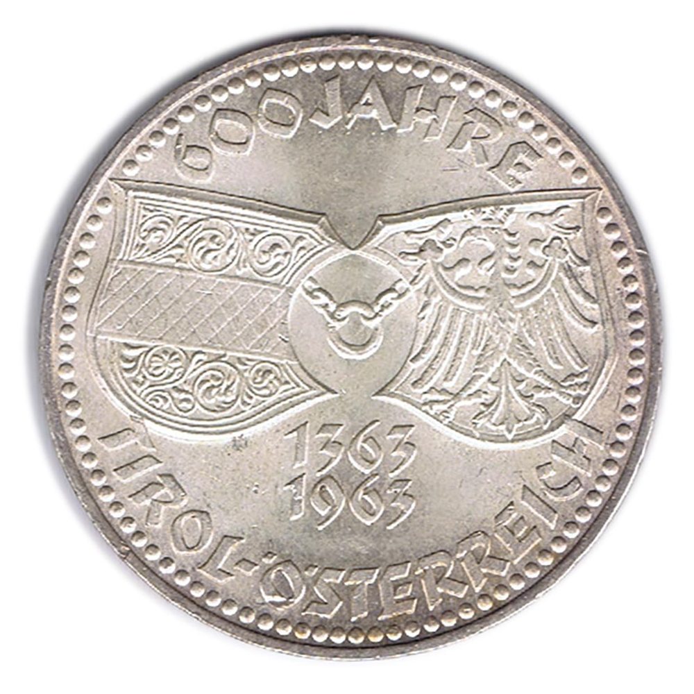 Moneda 50 schillings Austria 1963 600 Años Tirol. Plata  - 1