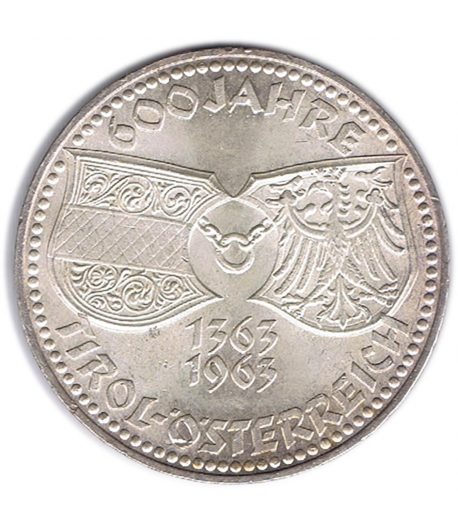 Moneda 50 schillings Austria 1963 600 Años Tirol. Plata  - 1
