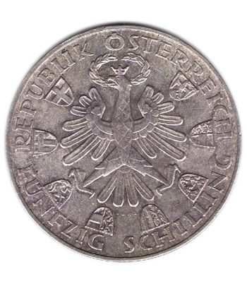 Moneda 50 schillings Austria 1959 Liberación del Tirol. Plata  - 2