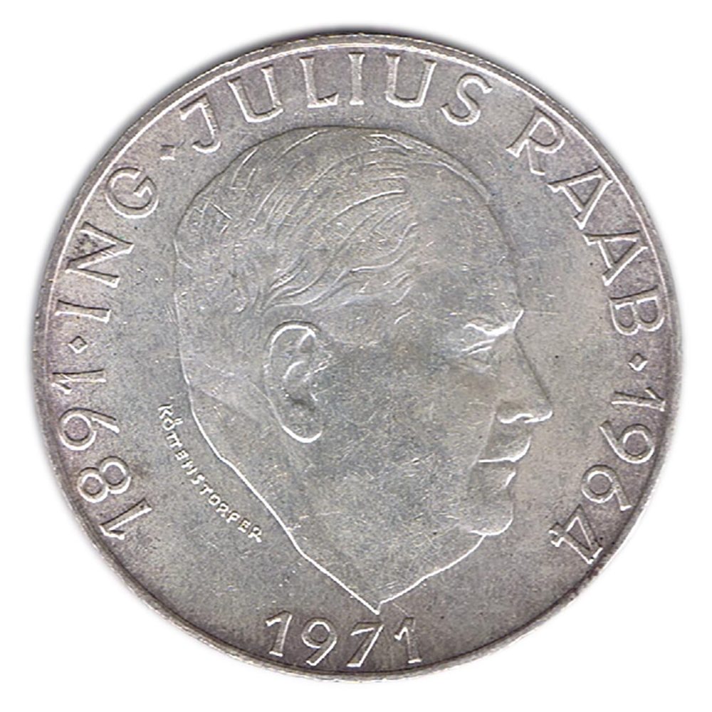 Moneda 50 schillings Austria 1971 Julius Raab. Plata  - 1