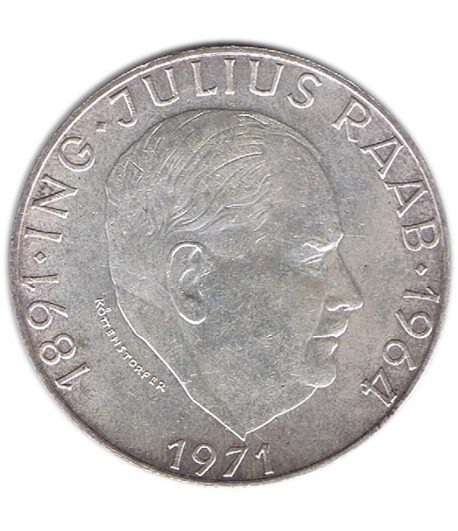 Moneda 50 schillings Austria 1971 Julius Raab. Plata  - 1