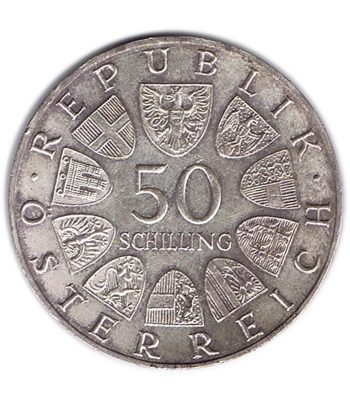 Moneda 50 schillings Austria 1971 Julius Raab. Plata  - 2