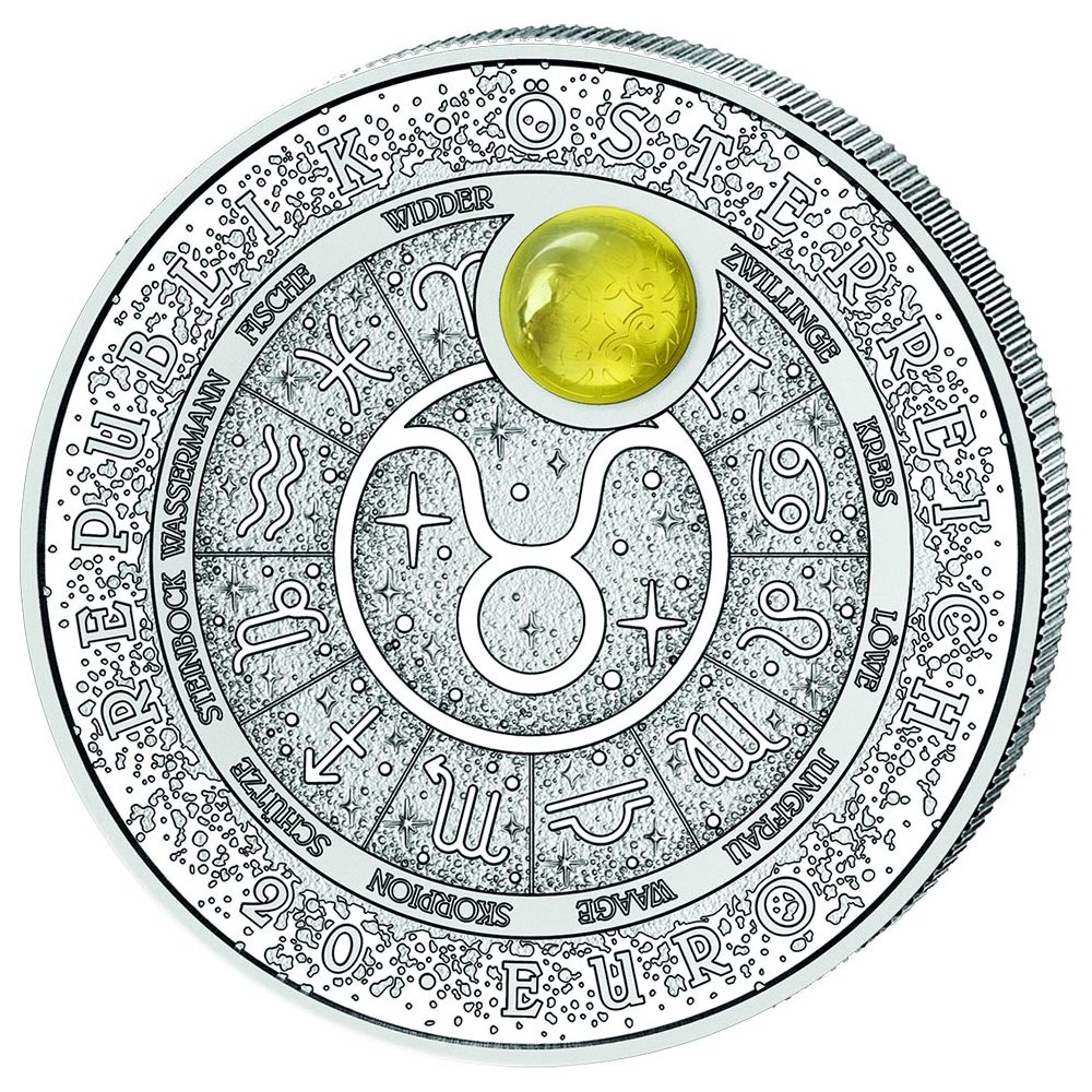 Moneda de plata 20 euros Austria 2026 Tauro. Ámbar.  - 1