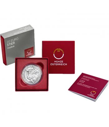 Moneda de plata 20 euros Austria 2026 Tauro. Ámbar.  - 3