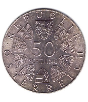 Moneda 50 schillings Austria 1973 Casa Bummerl. Plata  - 2