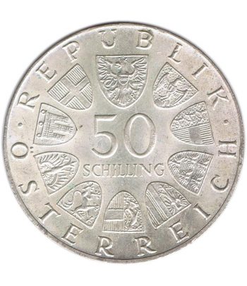 Moneda 50 schillings Austria 1974 Catedral de Salzburgo. Plata  - 2