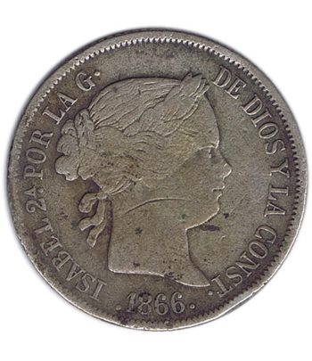 Isabel II 40 Céntimos de Escudo 1866 *66 Madrid. Plata.  - 1