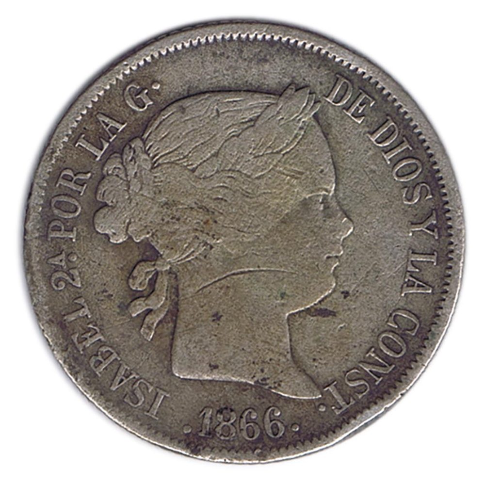 Isabel II 40 Céntimos de Escudo 1866 *66 Madrid. Plata.  - 1