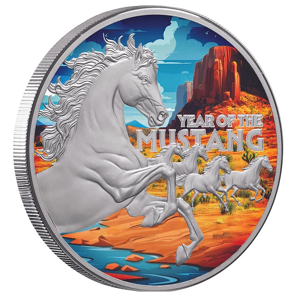 Moneda de plata 1$ Niue 2026 Serie Lunar Americana. Mustang.  - 1