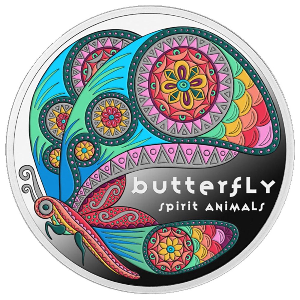 Moneda de plata 1$ Niue 2025 Spirit Animals. Butterfly.  - 1