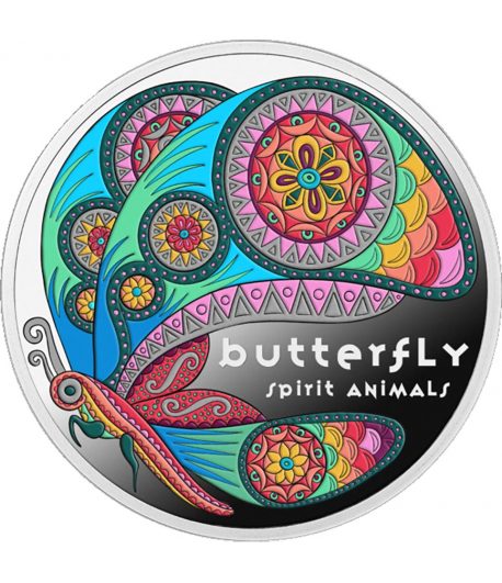 Moneda de plata 1$ Niue 2025 Spirit Animals. Butterfly.  - 1