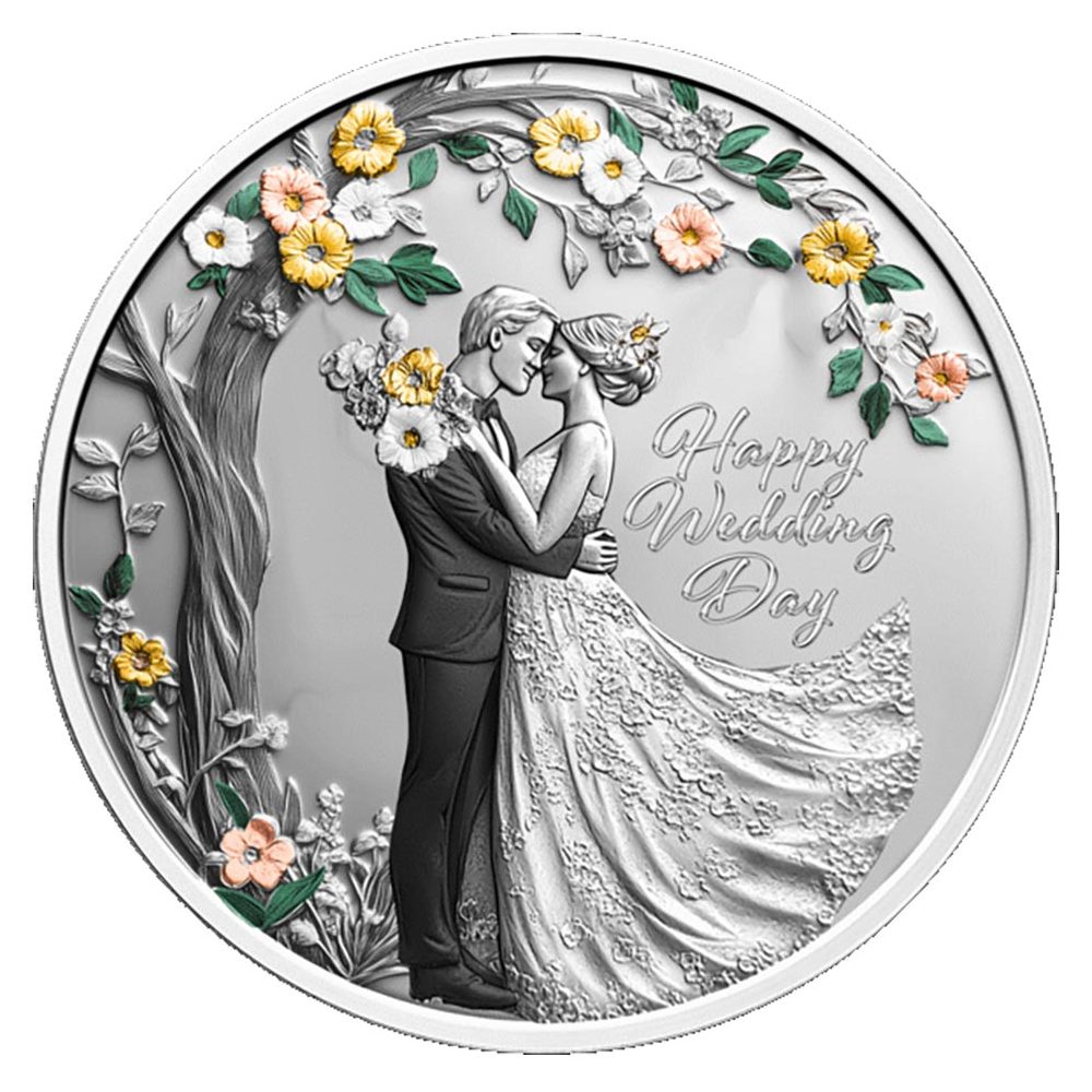 Moneda 1 Dollar Niue 2026 Feliz Día de la Boda. Plata  - 1