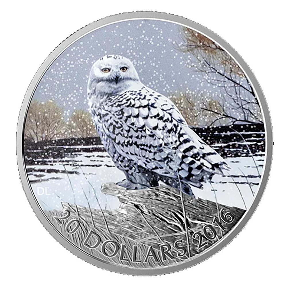 Moneda de plata 20$ Canadá 2016 Buho de las Nieves.  - 1