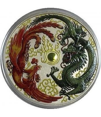 Moneda de plata Australia 1$ Dragón y Fénix 2017. Color  - 1