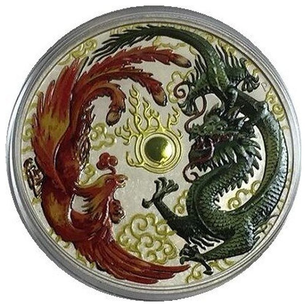 Moneda de plata Australia 1$ Dragón y Fénix 2017. Color  - 1