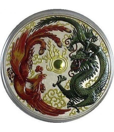 Moneda de plata Australia 1$ Dragón y Fénix 2017. Color  - 1
