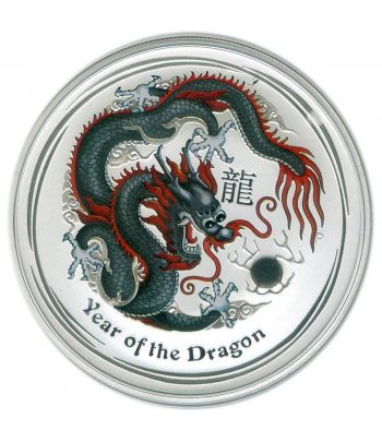 Moneda onza de plata 1$ Australia Lunar Dragón 2012. Color.  - 1