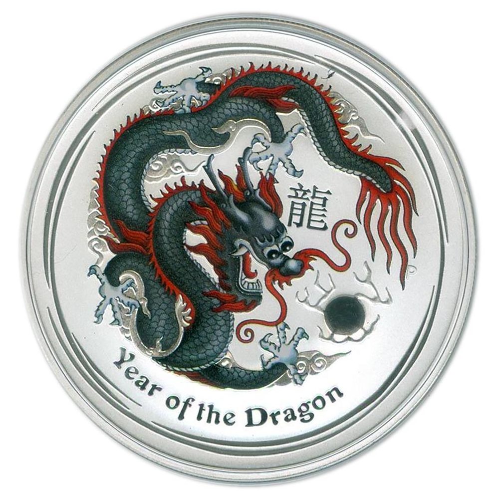 Moneda onza de plata 1$ Australia Lunar Dragón 2012. Color.  - 1