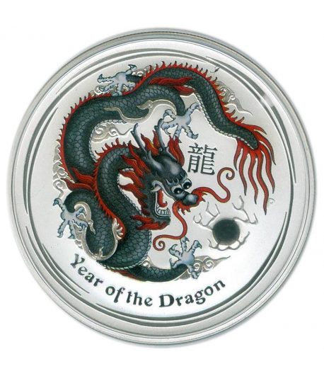 Moneda onza de plata 1$ Australia Lunar Dragón 2012. Color.  - 1