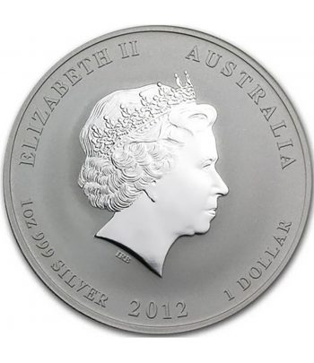 Moneda onza de plata 1$ Australia Lunar Dragón 2012. Color.  - 2