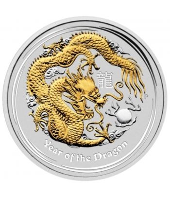 Moneda de plata 1$ Australia Lunar Dragón 2012. Dorado.  - 1
