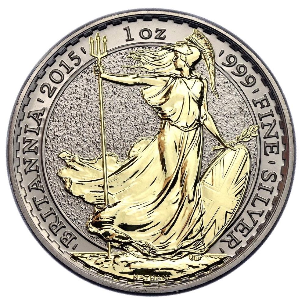 Moneda de plata Britannia 2 Pounds Inglaterra 2015. Con oro  - 1