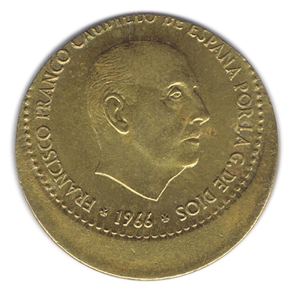 Moneda de España 1 Peseta 1966 *19-68 Madrid SC. Desplazada.  - 1