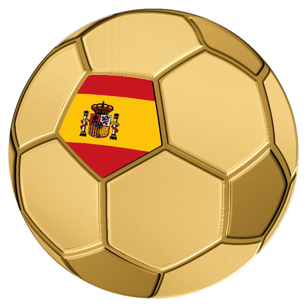 Moneda de oro Tchad 3000 Francs. Balón Bandera España.  - 1