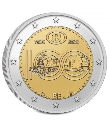 moneda 2 euros Bélgica 2026 100 Años Ferrocarril Belga  - 1