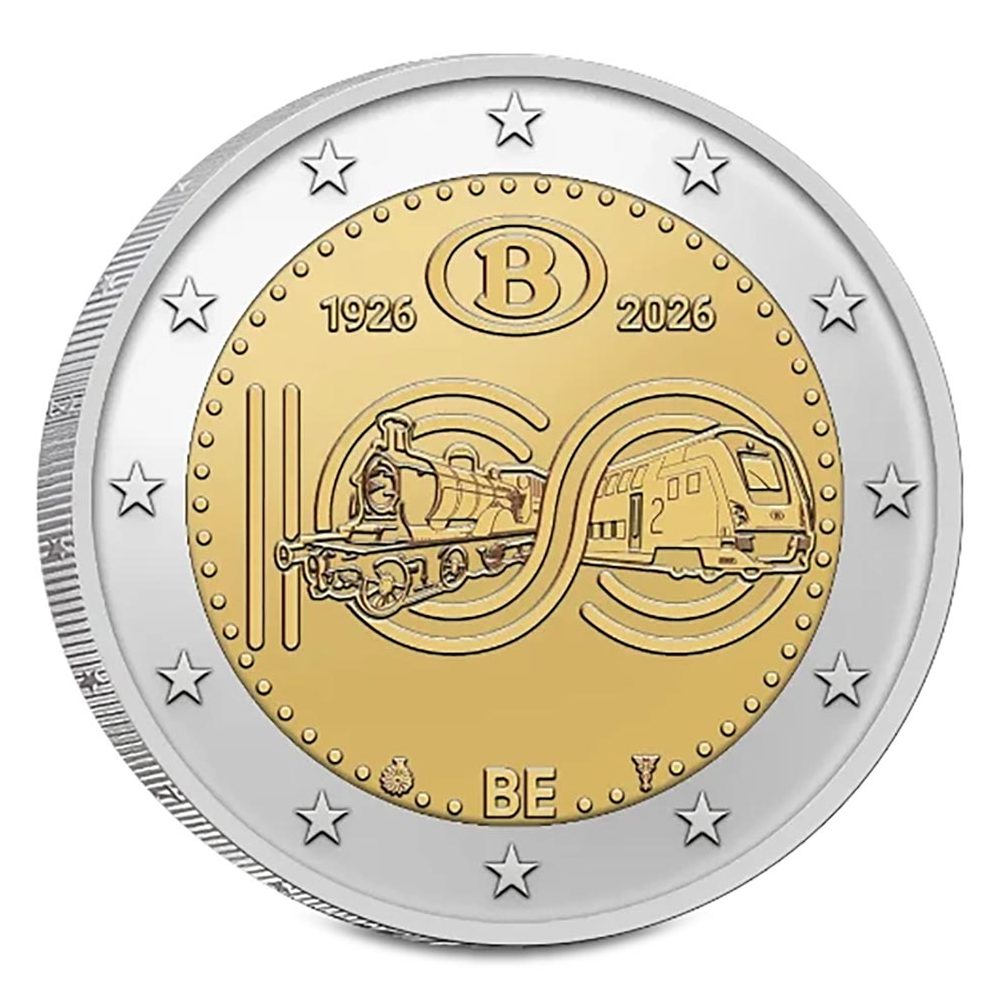 moneda 2 euros Bélgica 2026 100 Años Ferrocarril Belga  - 1