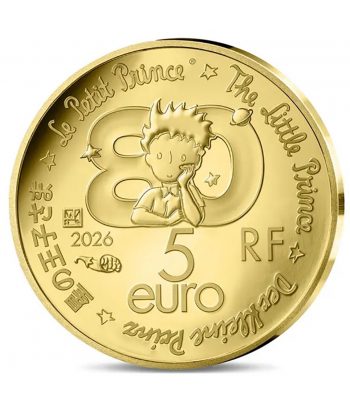 Moneda de Oro Francia 5€ 2026 80 Aniversario El Principito.  - 2