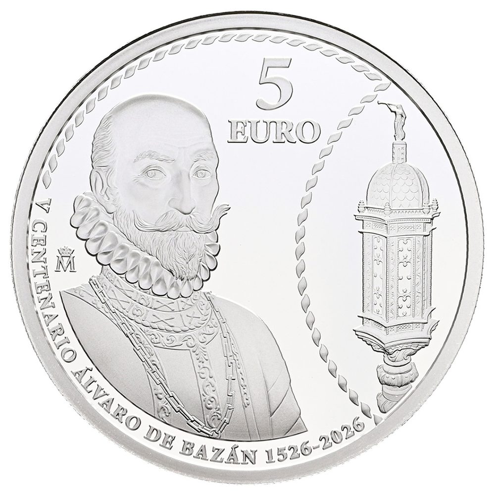 Moneda de España 5 euros 2026 V Centenario Álvaro de Bazán. Plata  - 1