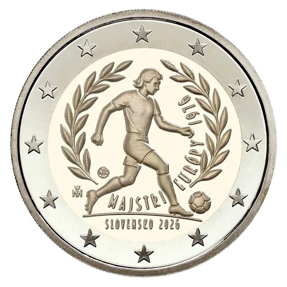 moneda 2 euros Eslovaquia 2026 Fútbol UEFA 1976.  - 1