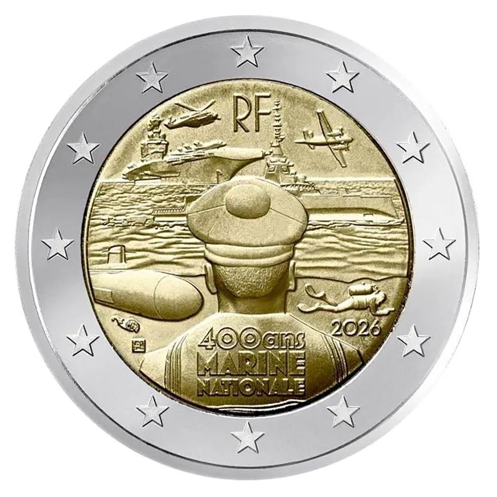 moneda 2 euros Francia 2026 400 Años Marina Nacional  - 1