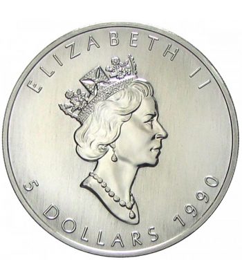 Moneda onza de plata 5$ Canadá Maple 1990.  - 1
