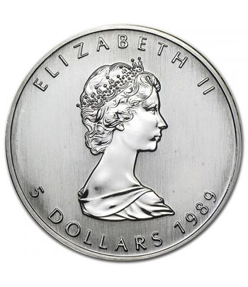 Moneda onza de plata 5$ Canadá Maple 1989.  - 1