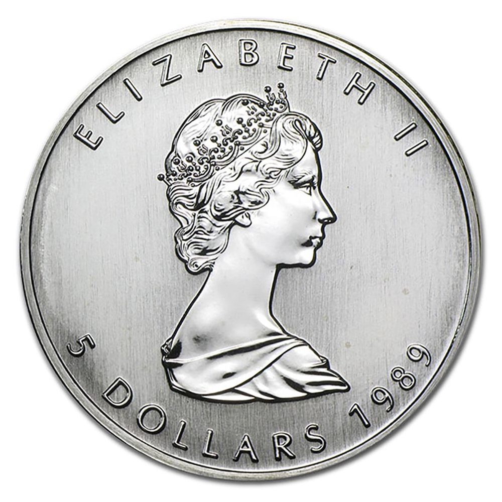 Moneda onza de plata 5$ Canadá Maple 1989.  - 1