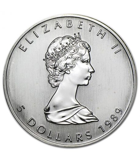 Moneda onza de plata 5$ Canadá Maple 1989.  - 1