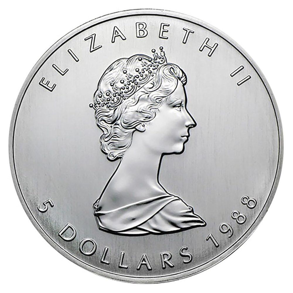 Moneda onza de plata 5$ Canadá Maple 1988.  - 1
