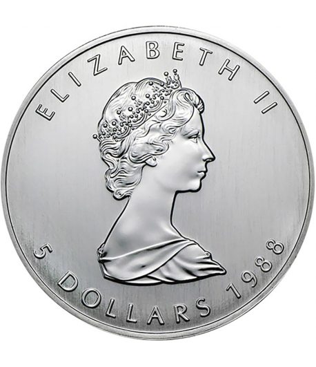 Moneda onza de plata 5$ Canadá Maple 1988.  - 1