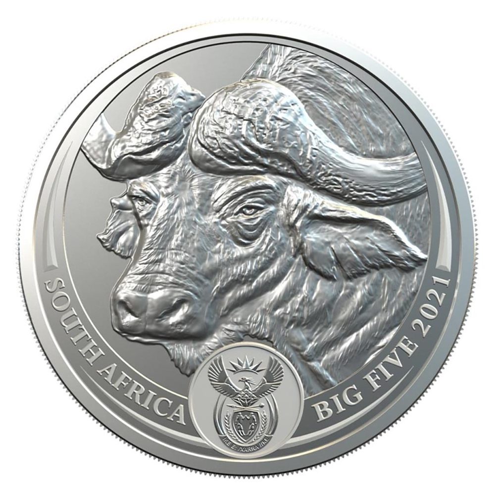 Moneda de plata 5 Rand Sudafrica 2021 Buffalo.  - 1