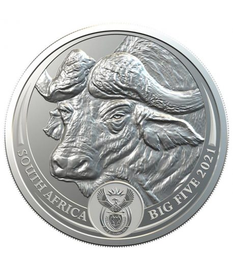 Moneda de plata 5 Rand Sudafrica 2021 Buffalo.  - 1