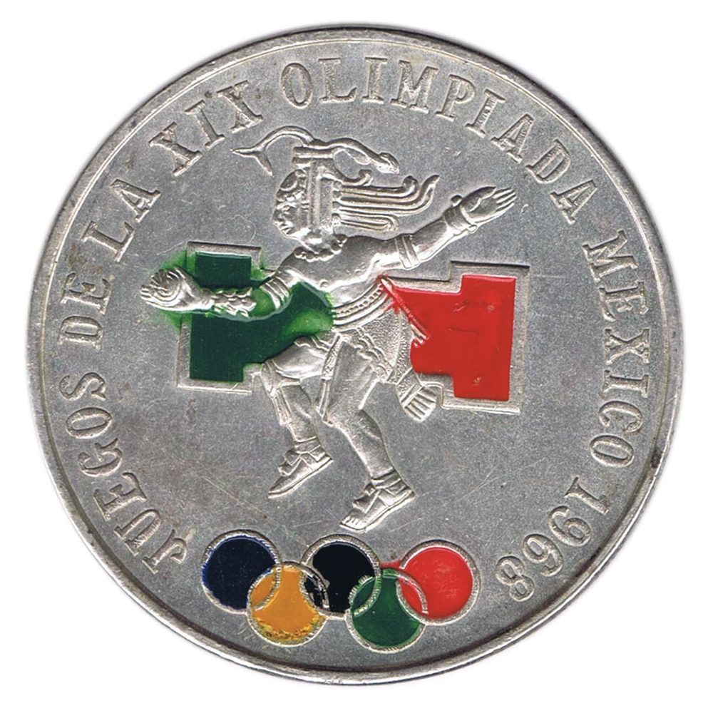 Moneda de Mexico 25 pesos 1968 Juegos Olimpicos. Plata color.  - 1