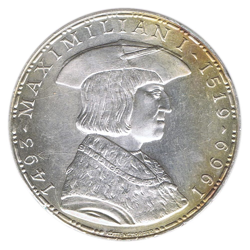 Moneda 50 schillings Austria 1969 Maximiliano I. Plata  - 1