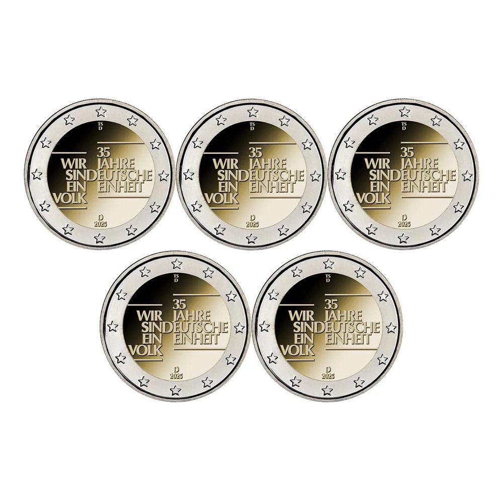 moneda 2 euros Alemania 2025 Unidad Alemana. 5 cecas  - 1