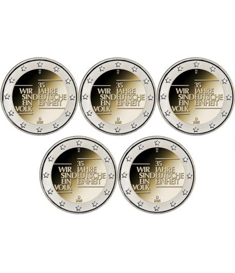 moneda 2 euros Alemania 2025 Unidad Alemana. 5 cecas  - 1
