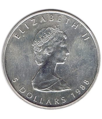 Moneda onza de plata 5$ Canadá Maple 1988.  - 1