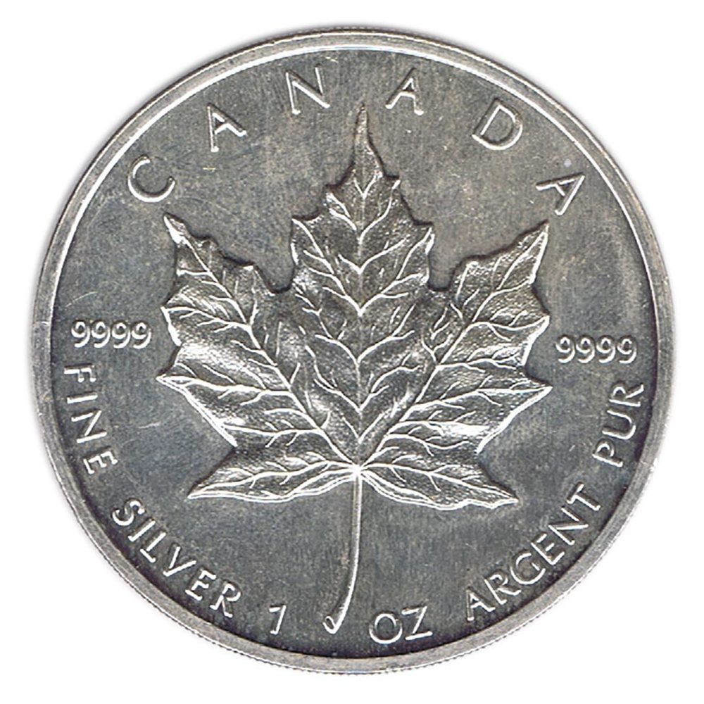 Moneda onza de plata 5$ Canadá Maple 1988.  - 2