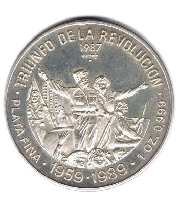 Moneda 10 pesos Cuba 1987 Triunfo de la Revolución. Onza Plata  - 1