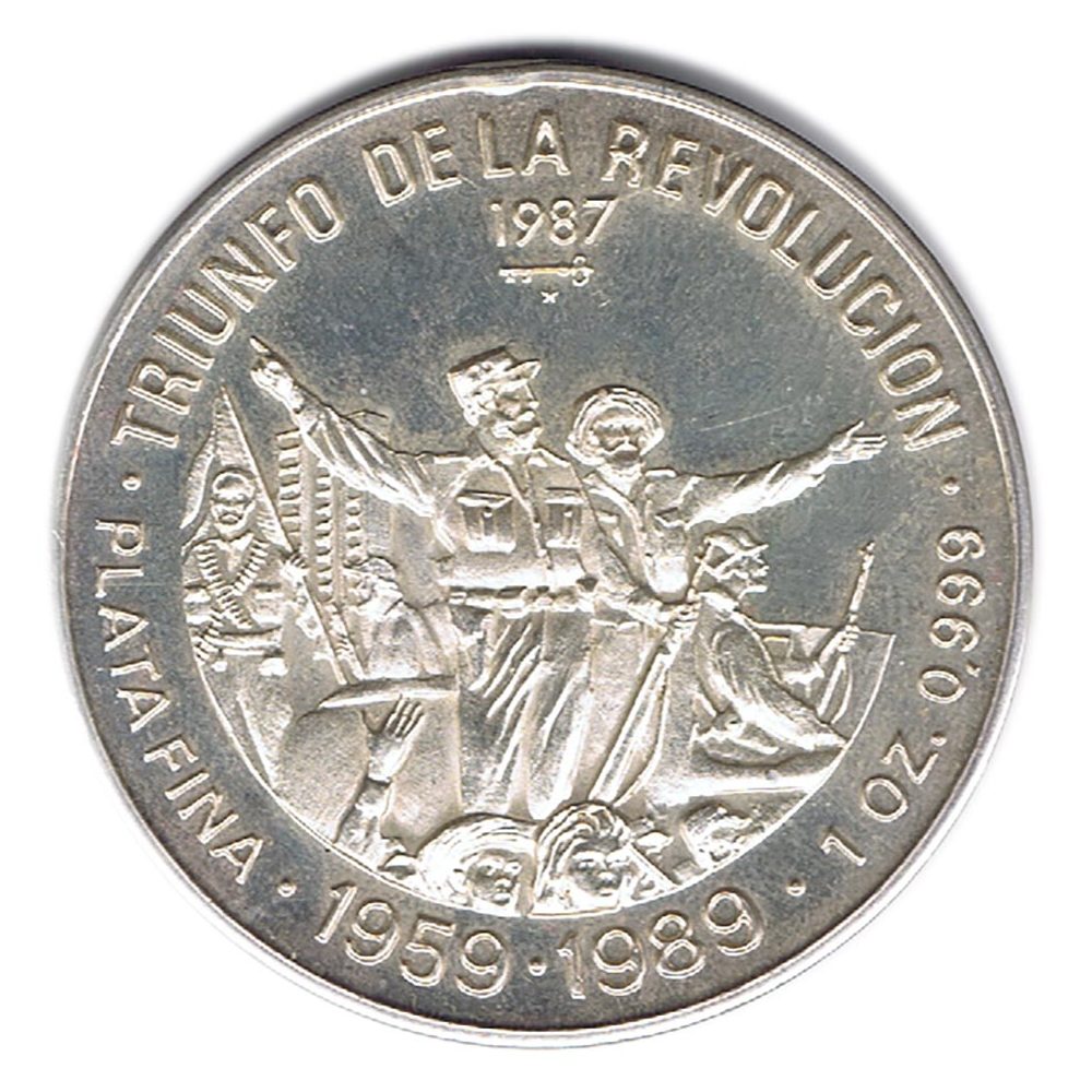 Moneda 10 pesos Cuba 1987 Triunfo de la Revolución. Onza Plata  - 1